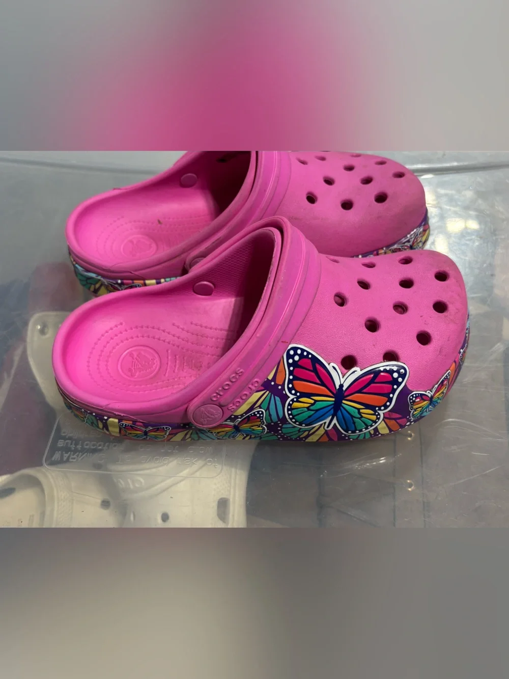 Kids Pink Butterfly Crocs size 3